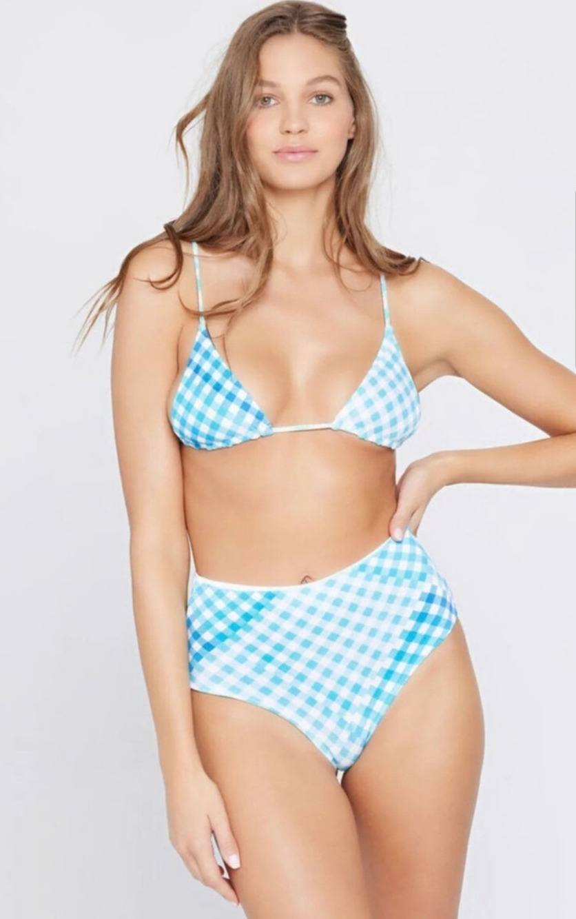 L*Space Portia Bikini Bottom Classic Fit in Blue Plaid Size XS High Rise